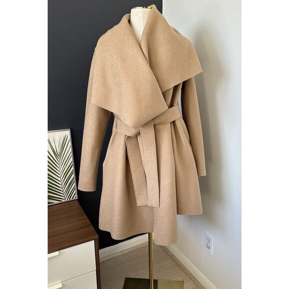 Harris Wharf London Wool Draped Blanket Coat in Camel Tan Belted - Picture 8 of 16